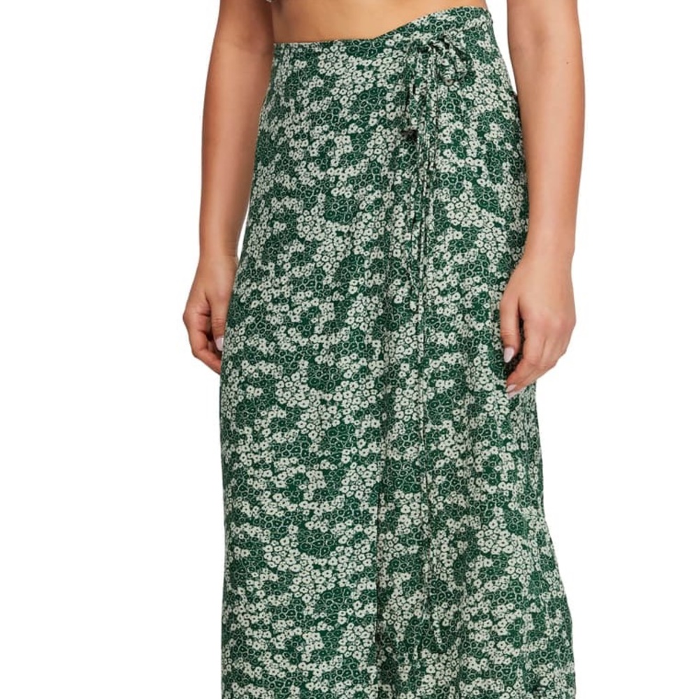 Free People Yasmin Green Floral Wrap Midi Skirt S